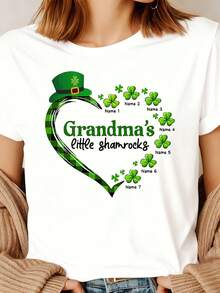 Personalized Grandma's Little Shamrocks T-Shirt White St Patrick's Day Leprechaun Hat Clover Heart Design Family Names For Grandmother Gift St Patricks Day Celebration - 白色 - 查看 1