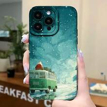 2026 nueva funda de teléfono esmerilada, funda de teléfono con impresión de escena de invierno de Santa en furgoneta para iPhone 17 14 13 12 11 Pro Max y  Galaxy S23 S22 S21 S20 Ultra, funda protectora para teléfono, regalo de pareja para novio y novia, presente de vacaciones - Negro - Ver 5
