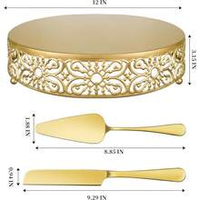 Gold Wedding Cake Stand, Metal Round Dessert Display Cupcake Stands For Celebration, Birthday, Party, Decor (With Cake  And Server Set) - 12" - Xem 2
