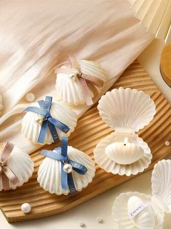 1/3/5 قطعة هدايا للضيوف في حفل الزفاف، شمعة بقوالب صدفية معطرة، صندوق تذكاري هدية لحفل استحمام العروس وحفل استحمام الطفل وديكور المنزل