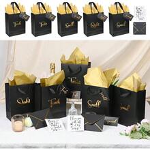 Bolsas de regalo con 5 sentidos de lmina dorada para l con etiquetas, sobres y tarjetas, bolsas de regalo con sonido de sabor tctil con de seda para cumpleaos, aniversario, da de la madre - negro - - Ver 8