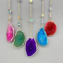 1pc Natural Agate Gemstone Halloween Moon Dream Catcher, Decorated With Crystal And Tree Of Life Gems - Wall Decor For Room And Garden - Multicolor - View 3