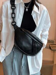 Fashionable Classic Large Capacity Casual Solid Color PU Waterproof Fabric, Paired With Characteristic Shoulder Straps, Edge Pocket Design, And Slanted Shoulder Chest Pockets, Is Very Suitable For Various Occasions Such As Travel, Sports, Shopping, And Going Out. - Black - View 2