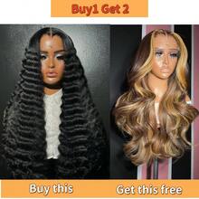 [Buy 1,Get 2] 13x4 Lace Front Wigs Human Hair Pre Plucked 200 Density Brazilian Wet And Wavy Human Hair Wigs For Women Glueless Curly Lace Frontal Wig Natural Color Combo  Ombre Honey Blonde Lace Front Wig Human Hair 13x4 Highlight Body Wave Lace Front Wig Human Hair Pre Plucked With Baby Hair 4/27 HD Lace Wig Human Hair  Colored Wigs  Buy 1 Get 1 Free Wig - Natural Black - 查看 1