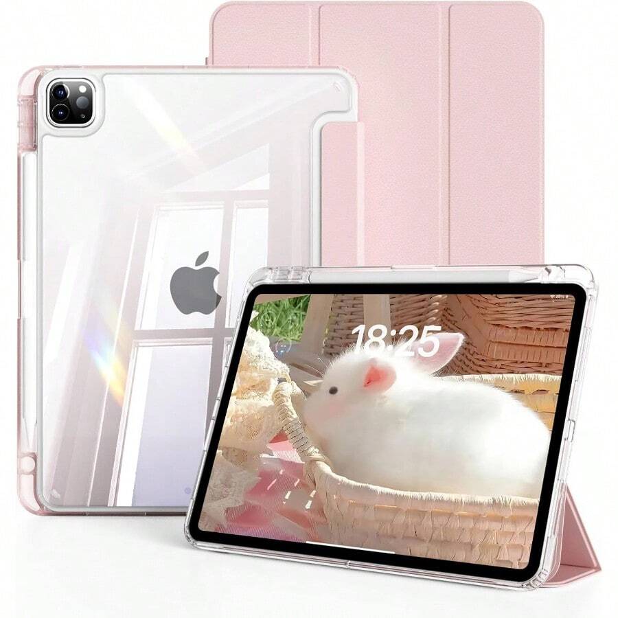 Feams Slim Case For Pad, Smart Stand/Automatic Wake Up/Sleep Tablet Protective Case, Clear Back With Pencil Holder Compatible With IPad 9.7/10.2/10.5/10.9/12.9/Pro 11, 10th Gen,Compatible With Samsung Galaxy Tab S6 Lite 10.4 Inch,Compatible With Huawei MatePad 11 Inch/ Tab,Soft Anti-Fall Protection - Hồng - Xem 1