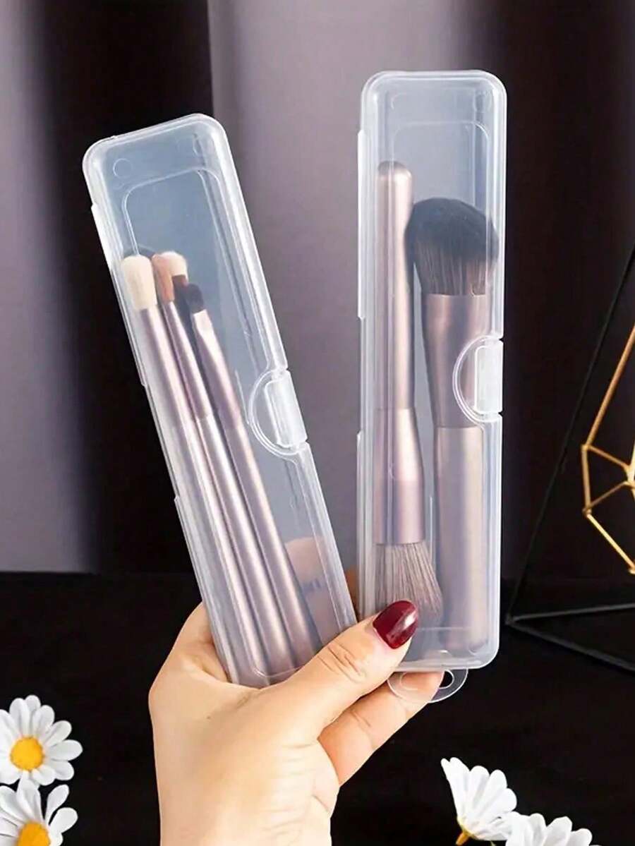 1/3pcs Transparent Desktop Organizer Box Set Of 4, Flip Top Easy Access And Organize, Dust Proof Travel Storage Box For Makeup Brushes, Cutlery And Beauty Tools (Size Adjustable) - Multicolor - View 1