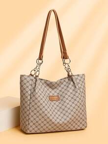 Túi xách đeo vai thời trang, đa năng, họa tiết hình học, dung tích lớn, thích hợp cho người đi làm. - Xám - Xem 2