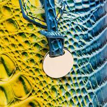 Luxurious Crocodile Pattern Cross-Body Top-Handle Bag - High-End Fashion Handbag For Women's Work And Daily Use - Premium Quality, Stylish Design, Multiple Pockets, Adjustable Strap - 藍+黃 - 查看 4