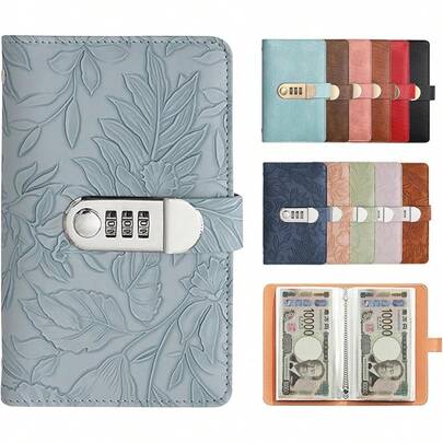 お札、お金の仕分け、封筒貯蓄銀行、ファイルバインダー、ダイヤルロック、取扱説明書付き、貯蓄計画、防災グッズ（中ページ、50ページ、現金シート枚積み重ね可能）（ブラック）