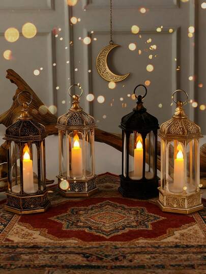 Farol de vela LED, lámpara de decoración con estilo de Oriente Medio, adecuada para sala de estar, dormitorio, jardín, patio, fiesta, mesa de comedor, decoración de fiesta con tema de luna creciente