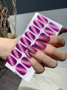 1片新款猫眼亮片美甲贴纸，防水可撕式全贴美甲贴纸，女士美甲贴花，自粘美甲贴纸，DIY美甲套装，易于使用，适合节日、派对、舞台表演、生日礼物 - 紫色 - 查看 8