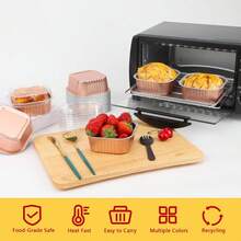 50 moldes de pastel de horneado de aluminio desechables con tapa pueden ser hornos de microondas respetuosos con el medio ambiente en varios colores. - Oro rosa - Ver 5