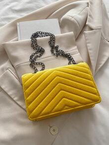 Bolso de hombro de unicolor, de moda y elegante, con estilo vintage impreso, cartera con solapa, bolso cruzado de PU, para uso diario de mujer - Amarillo - Ver 9