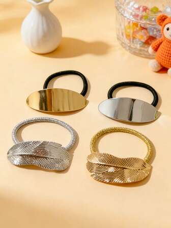 1/2/4 piezas Sujetadores de pelo de metal con forma de hoja, elegante moño, coletero, accesorios de moda para el cabello para mujeres