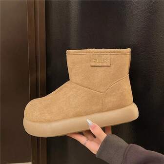 1 par khakifärgade, tjocka, termofodrade höga snöstövlar för dam, varma och för höst/vinter