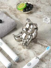 1pc Ceramic Bear Shaped Toothbrush Holder & Makeup Organizer, Useful Bathroom Accessory - Multicolor - View 2