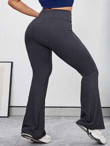 1pc Plus Size Women Elastic Waist Fitted Sports Flare Pants, Versatile For Yoga, Fitness, Casual Wear, Indoor/Outdoor Activities, Breathable - Grey - View 7