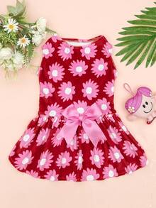 CuteBone 1 szt. Urocza sukienka dla psa Daisy z dużą różową kokardą – miękka aksamitna sukienka dla zwierząt, odpowiednia do noszenia na co dzień i na sesje zdjęciowe - Wielokolorowe - Zobacz 3