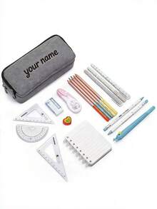 1pc Multi-Color Customized Large Capacity Oxford Cloth Storage Box With Dual Layer Pencil Case/Pen Holder - Multi-Compartment Desktop/School/Travel Organizer Box, Ideal Gift For Office/Cosmetics/Bathroom Supplies - Pencil Box, Grey - Multicolor - View 5