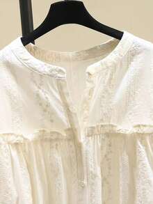 女士荷叶边单排扣宽松休闲灯笼袖衬衫 - 杏色 - 查看 3