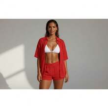 Women's Beach Cover-Up Set In Lightweight Fabric - One Size - Red - View 1