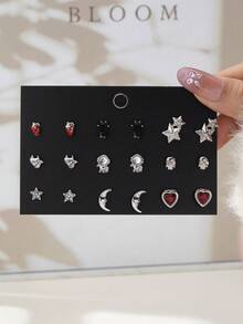 9双哥特风蕾丝十字、心形、星星、蜘蛛、骷髅、油滴、星星、心形、蜘蛛网、樱桃心形图案时尚百搭派对袜套装 - 多色-16 - 查看 14