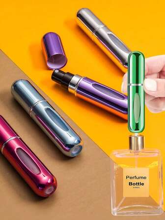 可重复灌装香水喷雾瓶 – 5毫升迷你旅行装铝制可重复使用香水泵，便携式可灌装香水容器，适用于手提包、钱包、航空旅行和日常使用