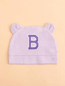 Touca infantil leve roxa com 26 letras e orelhas duplas, touca fofa para recém-nascido, macia, respirável e confortável, adequada para bebês de 0 a 3 meses, vários estilos disponíveis. - Roxo Malva - Ver 18