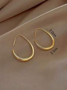 MONALLY 18K Gold Plated Charming Oval Earrings, Minimalist Exaggerated Design, Women's Stainless Steel Jewelry, Suitable For Wedding, Engagement, Promise, Bride, Eternity, Anniversary, Women, Valentine's Day, Daily Occasions, All Seasons, Romantic Holiday Gift - Yellow Gold - View 5