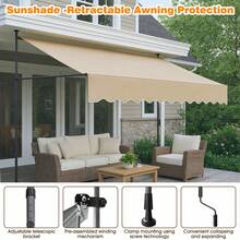 Regenschutz für Pavillondächer Gelenkarmmarkise mit Handkurbel,Terrassenüberdachung Sonnenschutz Wasserdicht Balkonmarkise ohne Bohren,Klemmmarkise für Terrasse, Garten und Balkon - Beige - - Übersicht 8