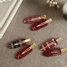 12/6个酒红色蝴蝶结无缝发夹，优雅刘海夹，派对发饰，可爱发夹，高品质发夹，装饰发夹，节日礼物 - 彩色 - 查看 1