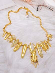 1件 时尚夸张重型合金水钻昆虫动物项链，时尚配饰 - 重工鑲鑽昆蟲金色 - 查看 3