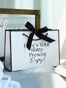 1pc Funny Paper Gift Bag, Lightweight Foldable Shopping Tote With Ribbon, Humorous Birthday, Wedding, And Anniversary Gift Bag - Multicolor - View 1