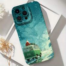 2026 nueva funda de teléfono esmerilada, funda de teléfono con impresión de escena de invierno de Santa en furgoneta para iPhone 17 14 13 12 11 Pro Max y  Galaxy S23 S22 S21 S20 Ultra, funda protectora para teléfono, regalo de pareja para novio y novia, presente de vacaciones - Negro - Ver 6