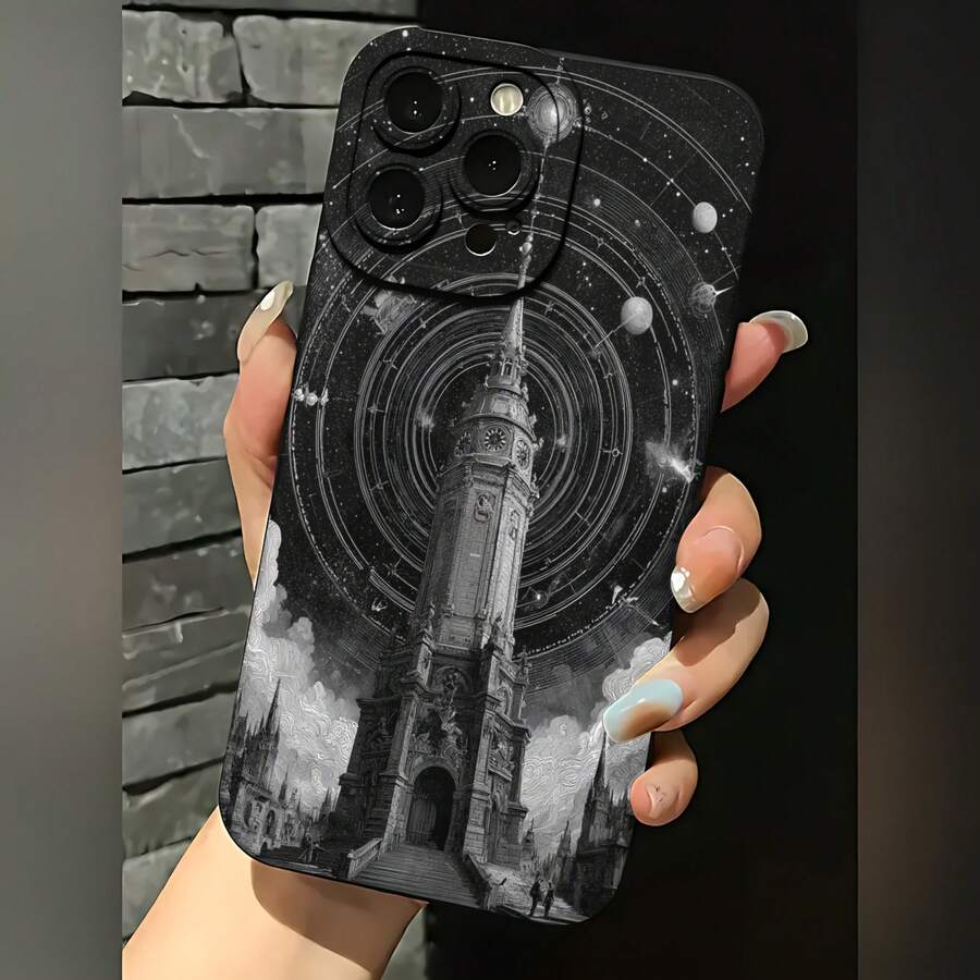 2026 nueva funda de teléfono esmerilada, funda de teléfono con diseño de torre y patrón cósmico para 17 15 Pro Max 17 14 Pro 17 13 Galaxy S23 S22 S21 protector de teléfono funda de pareja regalo para novio novia regalo de vacaciones - Blanco antiguo - Ver 1