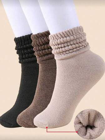 3/6/9 Pairs Women Fall Autumn Winter Socks, Warm Breathable Sweat-Absorbent Thick Soft Crew Fuzzy Socks, Black Khaki Coffee Brown Perfect Gifts For Hiking, Back To School, Halloween & Christmas Xmas Gift