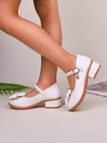 Girls' Bow Decor Princess Shoes, Soft Sole Mary Jane Leather Shoes, Spring/Autumn - Beige - View 3