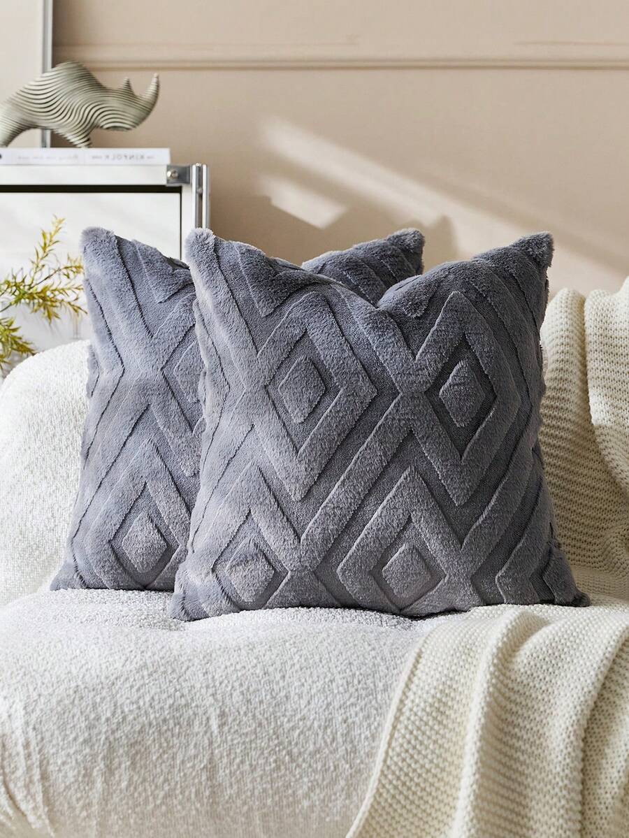 1个/2个波西米亚深灰色压纹装饰枕套（不含枕芯），双面荷兰亚麻面料，方形靠垫套，节日家居装饰枕，柔软天鹅绒面料，现代沙发、卧室、宿舍装饰