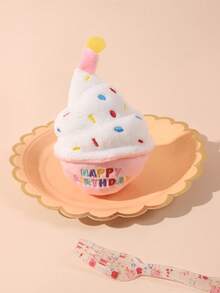 nicovaer 1个粉色生日蛋糕造型“生日快乐”刺绣毛绒宠物玩偶，带声音互动功能，适合小型犬猫，宠物生日礼物 - 粉色 - 查看 7