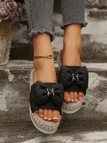 Women's Summer Vacation Bohemian Style Platform Slippers - Black - View 4