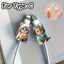 2/4/8个装卡通猫咪造型充电线保护套，可爱时尚，保护充电线免受咬合，亚克力材质，保护充电器接头、耳机线、手机线免受损坏，延长数据线寿命，兼容Type-C/苹果20W快充线，适用于苹果17/16/15系列等机型