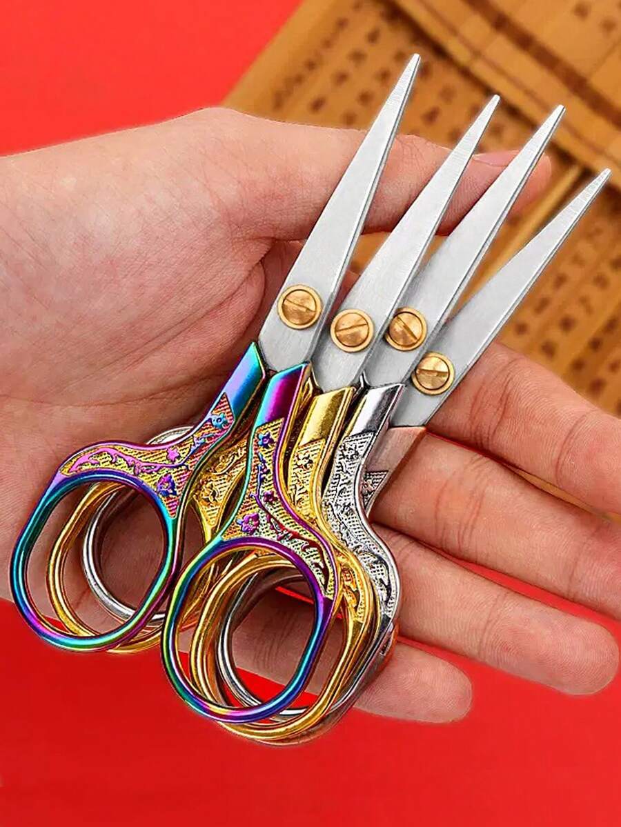 1把多功能工艺剪刀，复古刺绣剪刀，缝纫剪刀，不锈钢细节剪刀，适用于刺绣、缝纫、手工DIY工艺品和办公用途 - 彩色 - 查看 1