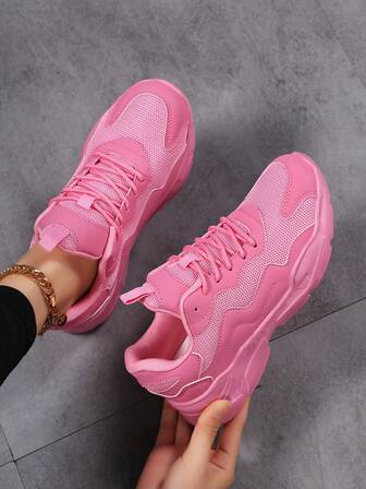 Women's Casual Sports Shoes, Breathable Mesh Sneakers, Non-Slip Durable Leather Patchwork Running Shoes, Lightweight Fashionable Personalized Casual Shoes For Female Students, Outdoor, Party, Lolita Style, Comfortable Walking Shoes For Women, All Season