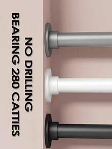 1pc Adjustable Metal Tension Rod With Spring, Tension Installation, Gravity Support For Shower Curtain, Curtain, Roman Column, Drying Rack And Wardrobe - No Drilling Design - Black And White Color Options, High-Quality Spring Mechanism, Apartment Living, 2.5cm Diameter, Sizes: 30-48cm, 50-80cm, 70-120cm, 90-158cm Bathroom Decor - Black - View 2