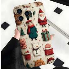2026 nueva funda de teléfono esmerilada, funda de teléfono con patrón de regalo de Navidad de Papá Noel, muñeco de nieve, árbol y oso para iPhone 17 15 14 13 12 Pro Max Mini  Galaxy S23 S22 S21 Plus Ultra, funda de protección para teléfono, regalo de pareja para él y ella, presente de vacaciones - Negro - Ver 3