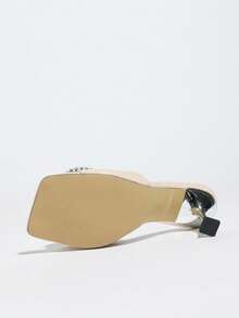 Women's High Heel Shoes, Fashionable And Elegant For Parties, Outdoor Events, And Formal Occasions. Features Sparkling Rhinestone Bow Decor, Square Toe, Soft And Comfortable Texture, Slip-On Design, Suitable For Formal Wear, Casual Outings, And Travel. - Apricot - View 9