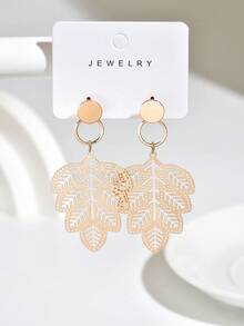 1 Paar Modische minimalistische Frauen Ohrringe mit Cut Out Blattanhänger, vielseitig für den täglichen Gebrauch - Gold - Übersicht 5