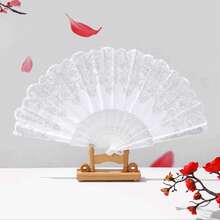 Abanico de mano blanco para dama con flores plateadas, abanico plegable de moda para baile - Multicolor - Ver 1