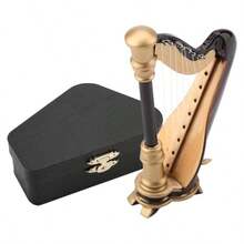 Arpa en Miniatura de Madera, Modelo de Rplica Decorativa con Caja, Instrumento Musical para Decoracin de Casa y Caf - Negro - Ver 2