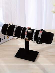 1pc T-Shape Bracelet Display Stand, Velvet Bangle/Watch Holder, Jewelry Storage Rack, Wooden Base Necklace Bracelet Pendant Organizer, Fashionable Women Desk Decor Storage Rack, Suitable For Home Decor, Back To School Gift, Valentine's Day Gift,Room Decor - Multicolor - View 3